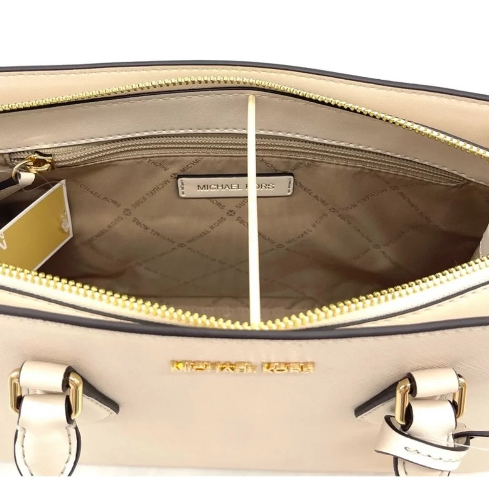 Michael Kors Sheila Medium Satchel Crossbody Bag Light Cream